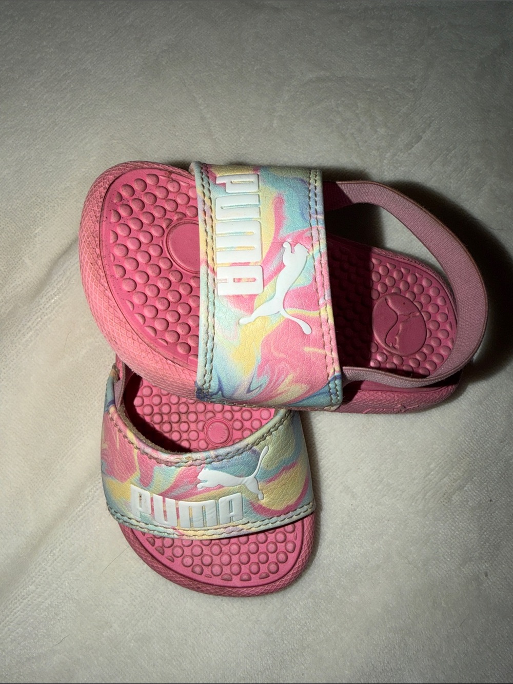Puma Kids Pink Tie-Dye Strap Slide Sandals